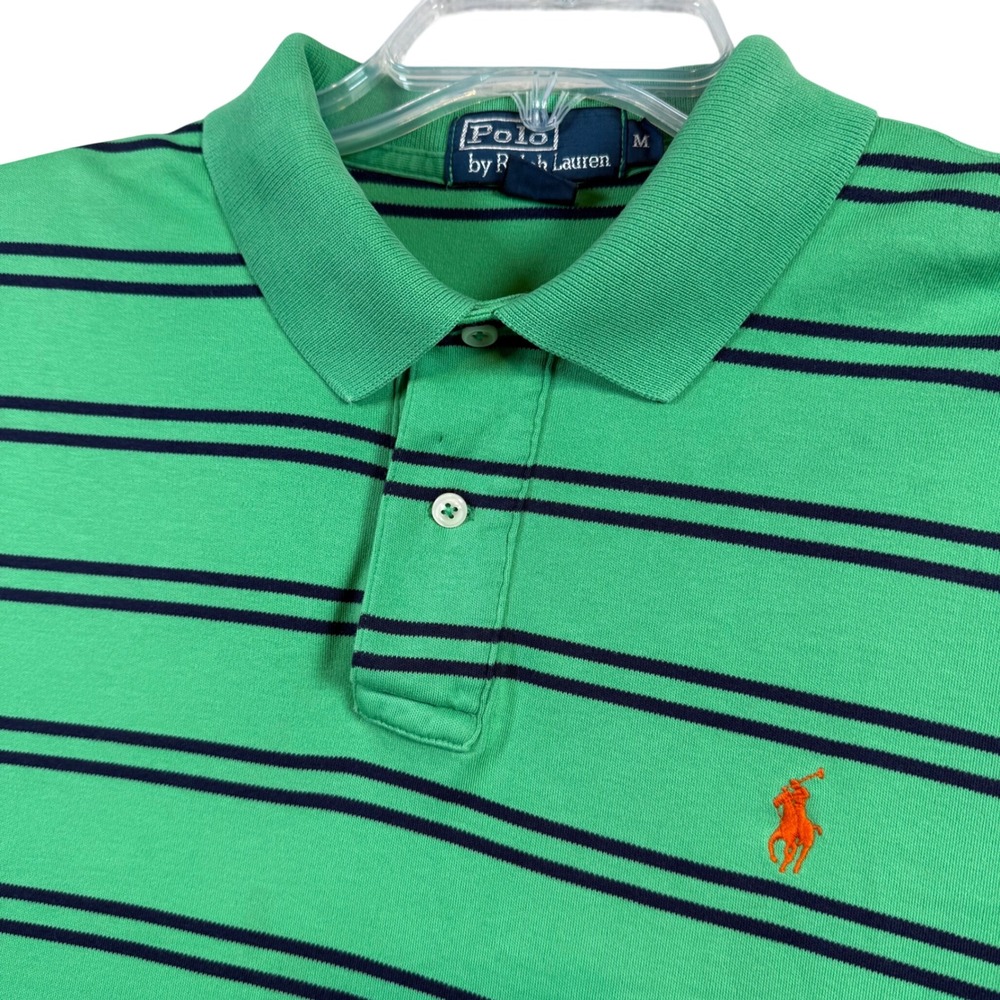 Polo Ralph Lauren Men's Green Striped Short Sleeve Polo Shirt Size Medium
